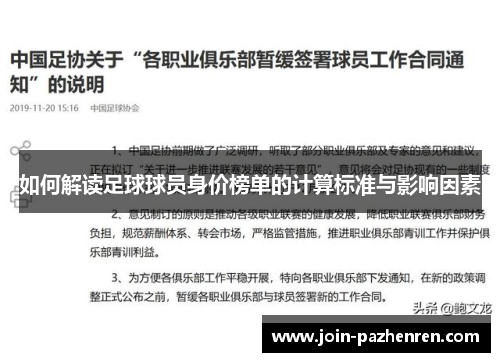 如何解读足球球员身价榜单的计算标准与影响因素